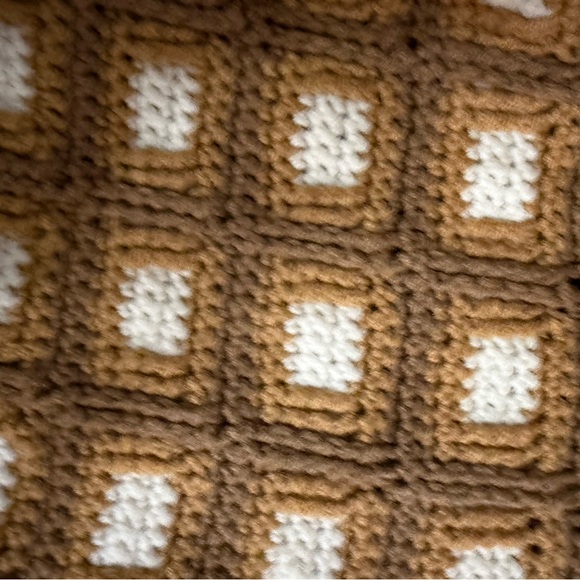 Brown and White handmade knit blanket cardigan Sweater one of a kind 3X Large - Picture 8 of 10